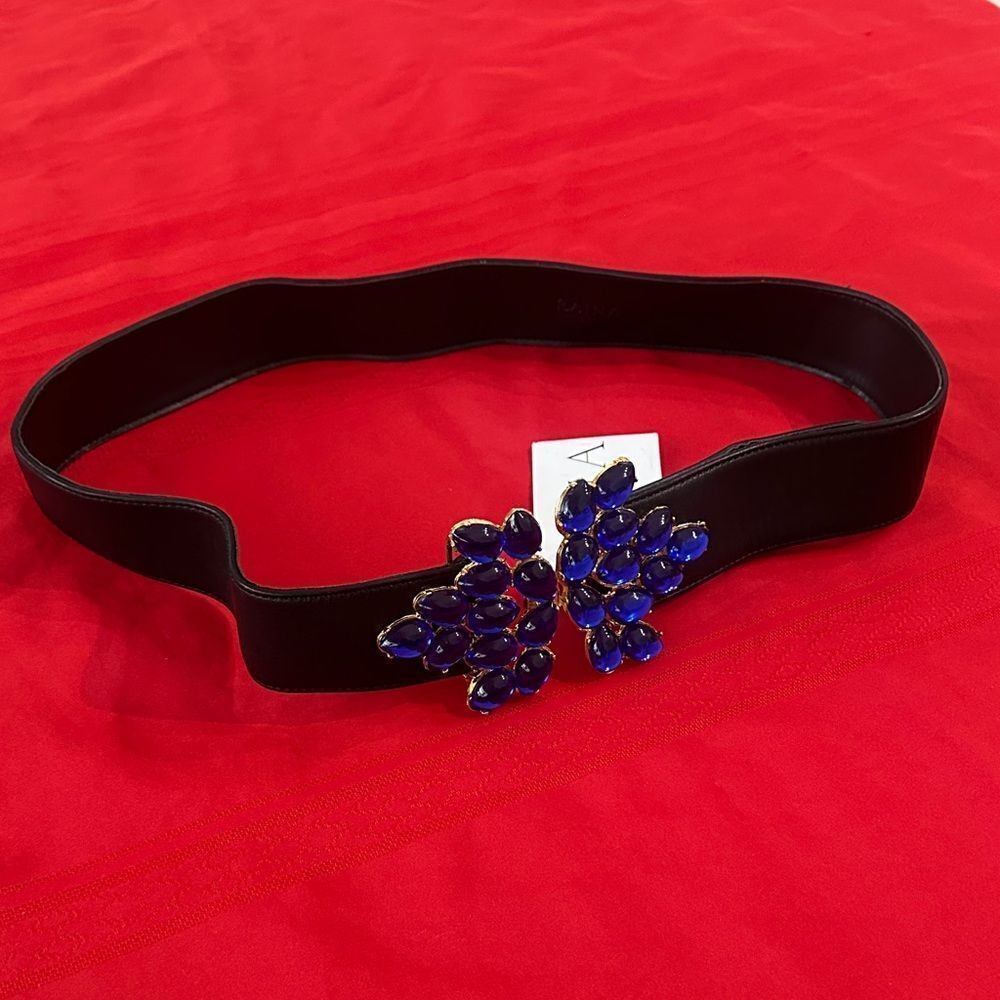 NWT RAINA BLK WISTERIA Elegant Black Belt with Blue Gemstone Accent - Picture 8 of 12
